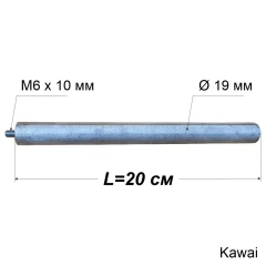 Магнієвий анод з різьбою M6x10 мм, Ø19 мм, L=200 мм, Kawai