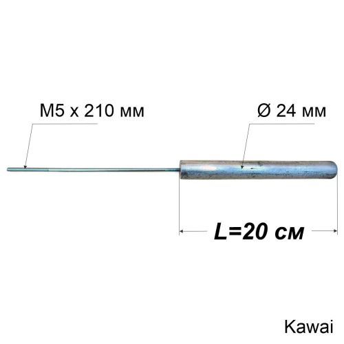Магнієвий анод з різьбою M5x210 мм, Ø24 мм, L=200 мм, Kawai