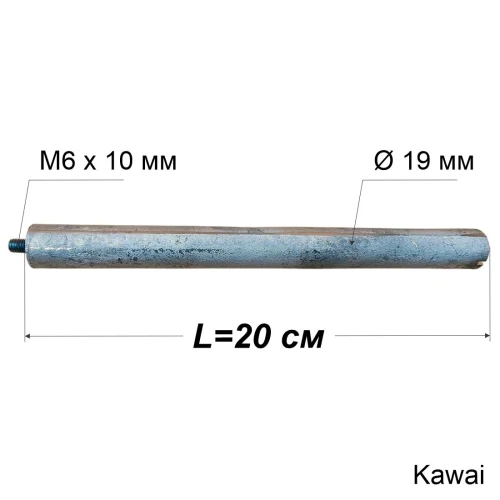 Магнієвий анод з різьбою M6x10 мм, Ø19 мм, L=200 мм, Kawai