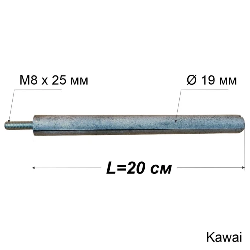 Магнієвий анод з різьбою M8x25 мм, Ø19 мм, L=200 мм, Kawai