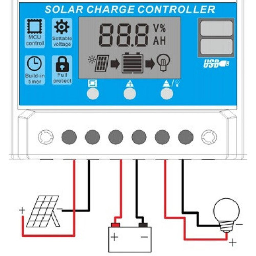 Контроллер заряда солнечной батареи KKMOON KW1230 ШИМ 12-24В 30А