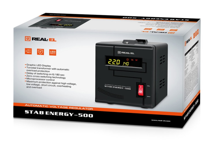 Стабілізатор напруги Real-el Stab Energy-500 Black